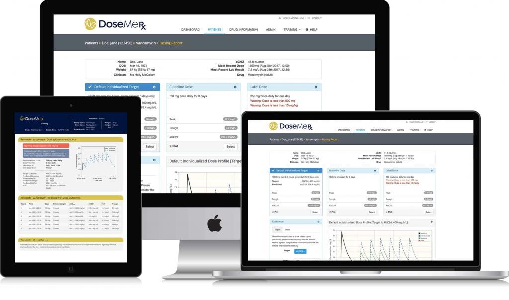 DoseMeRx dose calculator screens